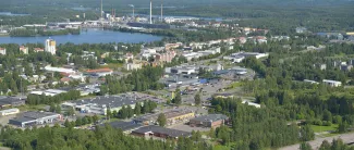 Kesäinen ilmakuva Varkauden keskustasta.