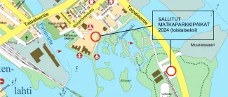 Matkaparkkialueet kartalla.