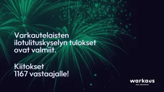 Vihertävällä taustalla teksti: Varkautelaisten ilotulituskyselyn tulokset ovat valmiit. Kiitos 1167 vastaajalle!