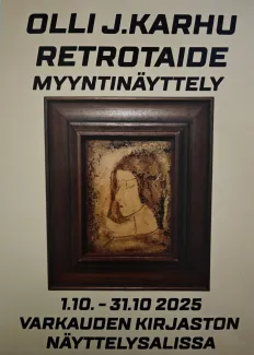 Näyttelyjuliste Olli J. Karhun retrotaide myyntinäyttely